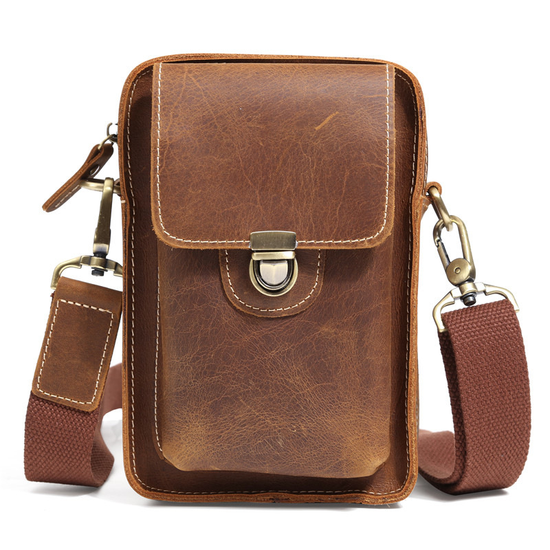 Geantă de talie pentru bărbați din piele naturală top-grain, Niu Yike, model 3614, căptușeală din nylon, rezistentă la uzură