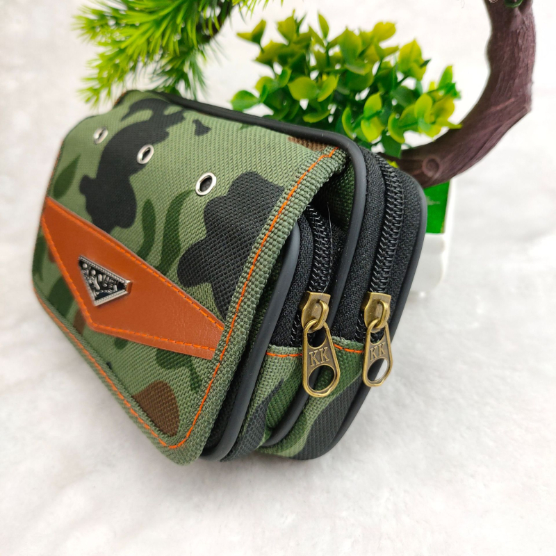 Geantă de talie pentru bărbați din Oxford cu fermoar, buzunar pentru telefon și buzunar pentru ID, design anti-furt, model geometric, formă orizontală pătrată