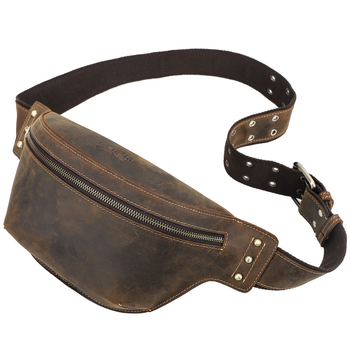 Geantă de talie pentru bărbați din piele Crazy Horse, stil retro, respirabilă și impermeabilă, căptușită cu poliester