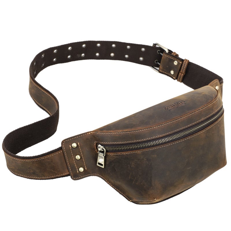 Geantă de talie pentru bărbați din piele Crazy Horse, stil retro, respirabilă și impermeabilă, căptușită cu poliester