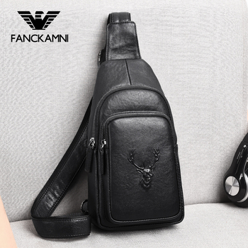 Geantă pentru piept masculin din piele naturală, închidere cu fermoar, buzunare interioare: buzunar cu fermoar, buzunar pentru telefon, buzunar pentru ID, formă verticală pătrată, pentru bărbați