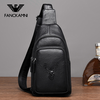 Geantă pentru piept masculin din piele naturală, închidere cu fermoar, buzunare interioare: buzunar cu fermoar, buzunar pentru telefon, buzunar pentru ID, formă verticală pătrată, pentru bărbați