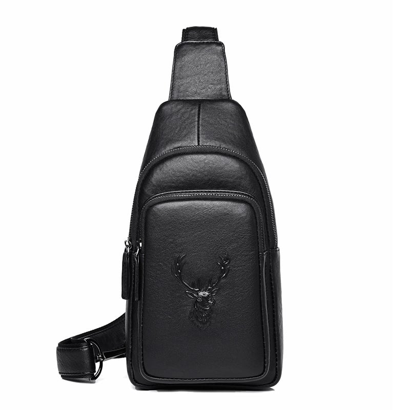 Geantă pentru piept masculin din piele naturală, închidere cu fermoar, buzunare interioare: buzunar cu fermoar, buzunar pentru telefon, buzunar pentru ID, formă verticală pătrată, pentru bărbați