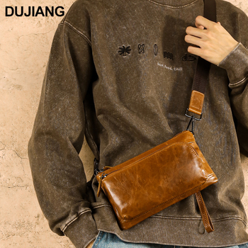 Geantă de umăr pentru bărbați din piele naturală, culoare solidă, căptușeală din poliester, funcție de depozitare