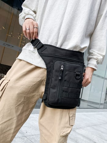 Mengsi Wei Geantă din nailon impermeabilă pentru talie și picior, pentru bărbați, cu căptușală din poliester