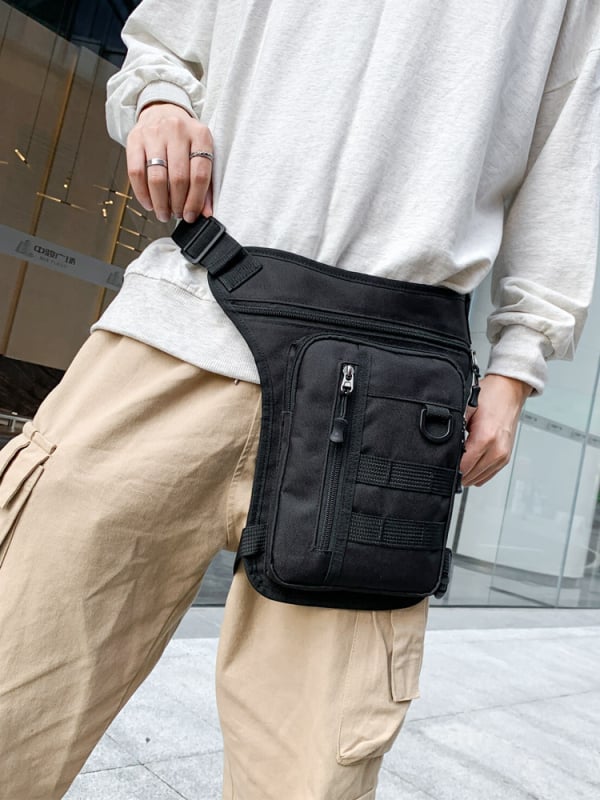 Mengsi Wei Geantă din nailon impermeabilă pentru talie și picior, pentru bărbați, cu căptușală din poliester