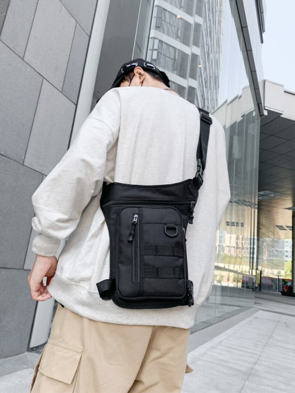 Mengsi Wei Geantă din nailon impermeabilă pentru talie și picior, pentru bărbați, cu căptușală din poliester