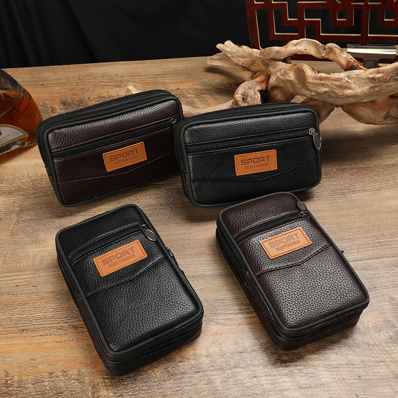 Borsetă de talie din piele pentru bărbați, stil urban minimalist, impermeabil, căptușeală poliester