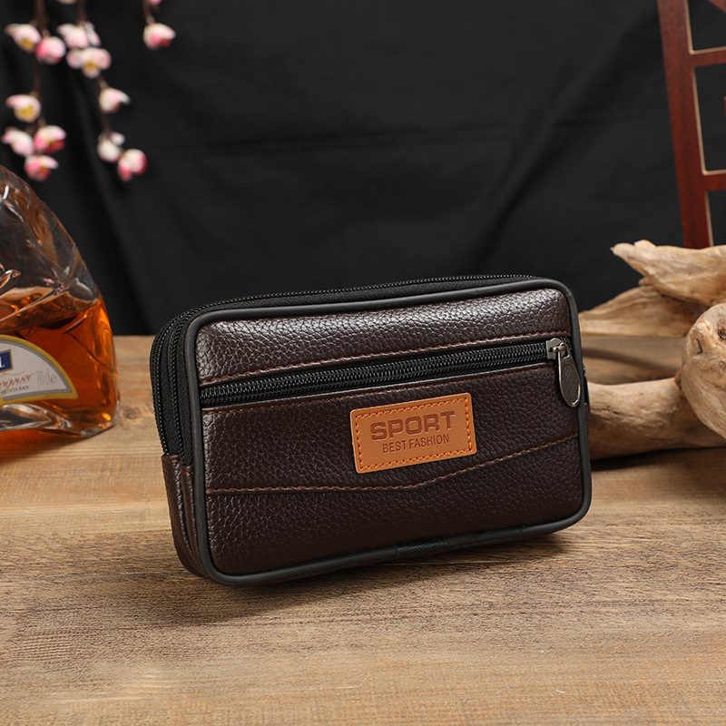 Borsetă de talie din piele pentru bărbați, stil urban minimalist, impermeabil, căptușeală poliester