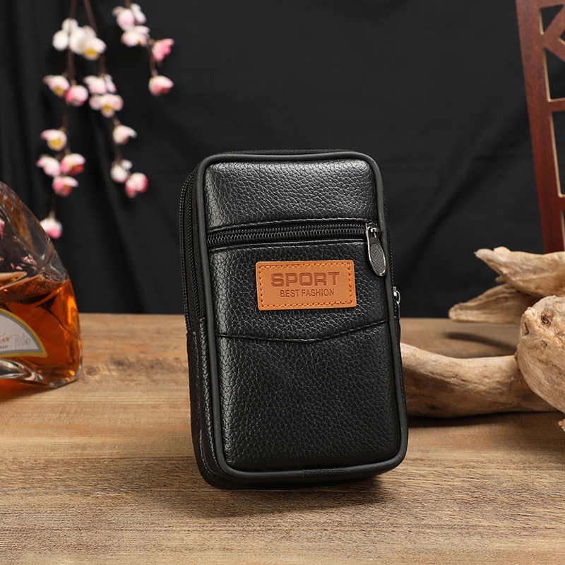 Borsetă de talie din piele pentru bărbați, stil urban minimalist, impermeabil, căptușeală poliester