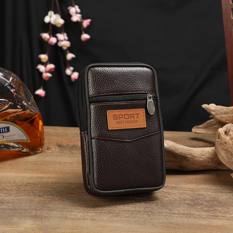 Borsetă de talie din piele pentru bărbați, stil urban minimalist, impermeabil, căptușeală poliester