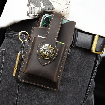 Geantă de talie sport din piele naturală, primul strat de piele de vițel, respirabilă și rezistentă la uzură, pentru bărbați, stil retro pentru activități în aer liber, brand Aipi Tribe