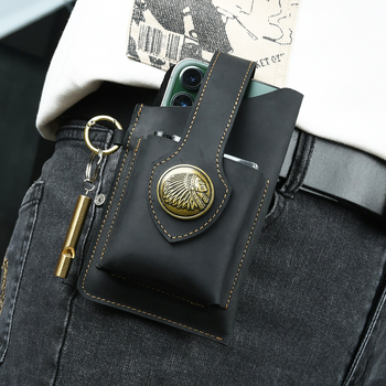 Geantă de talie sport din piele naturală, primul strat de piele de vițel, respirabilă și rezistentă la uzură, pentru bărbați, stil retro pentru activități în aer liber, brand Aipi Tribe