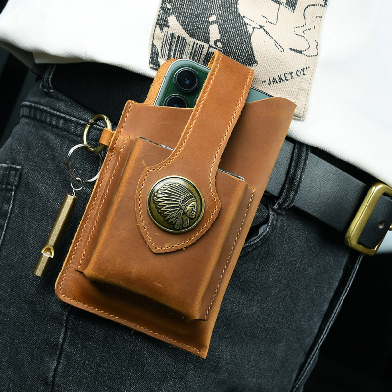 Geantă de talie sport din piele naturală, primul strat de piele de vițel, respirabilă și rezistentă la uzură, pentru bărbați, stil retro pentru activități în aer liber, brand Aipi Tribe