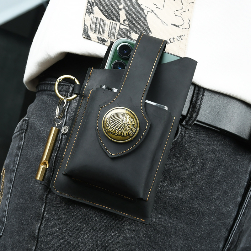 Geantă de talie sport din piele naturală, primul strat de piele de vițel, respirabilă și rezistentă la uzură, pentru bărbați, stil retro pentru activități în aer liber, brand Aipi Tribe