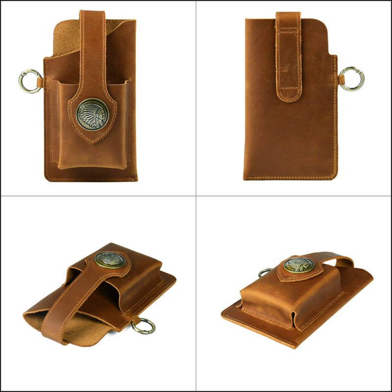 Geantă de talie sport din piele naturală, primul strat de piele de vițel, respirabilă și rezistentă la uzură, pentru bărbați, stil retro pentru activități în aer liber, brand Aipi Tribe