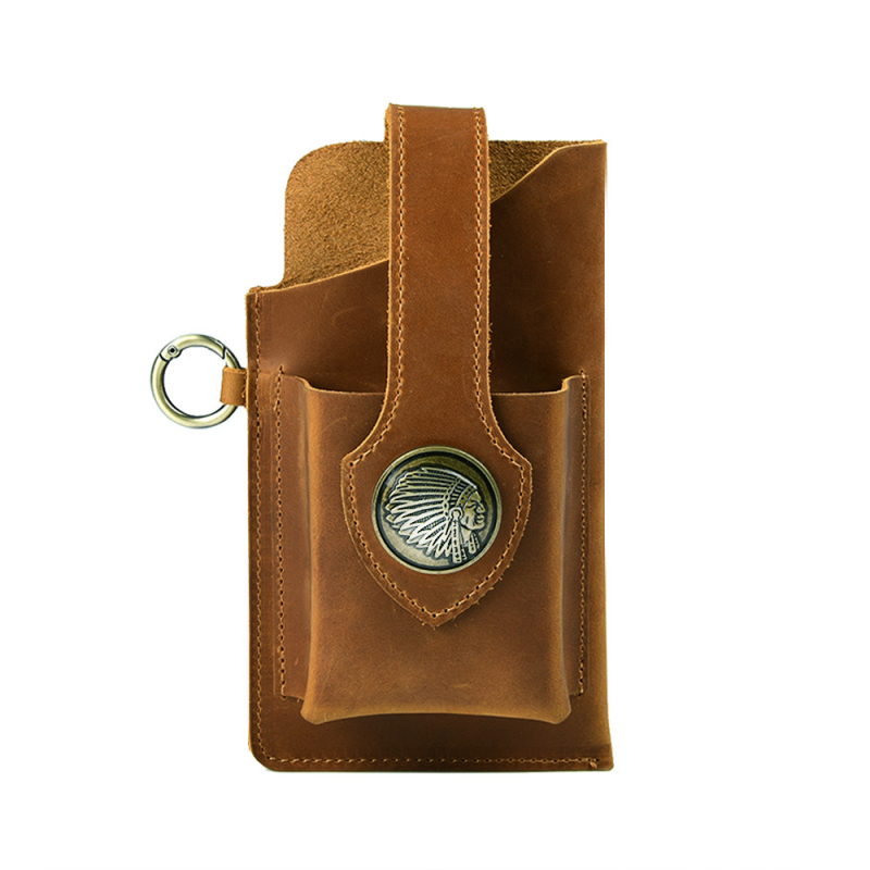 Geantă de talie sport din piele naturală, primul strat de piele de vițel, respirabilă și rezistentă la uzură, pentru bărbați, stil retro pentru activități în aer liber, brand Aipi Tribe