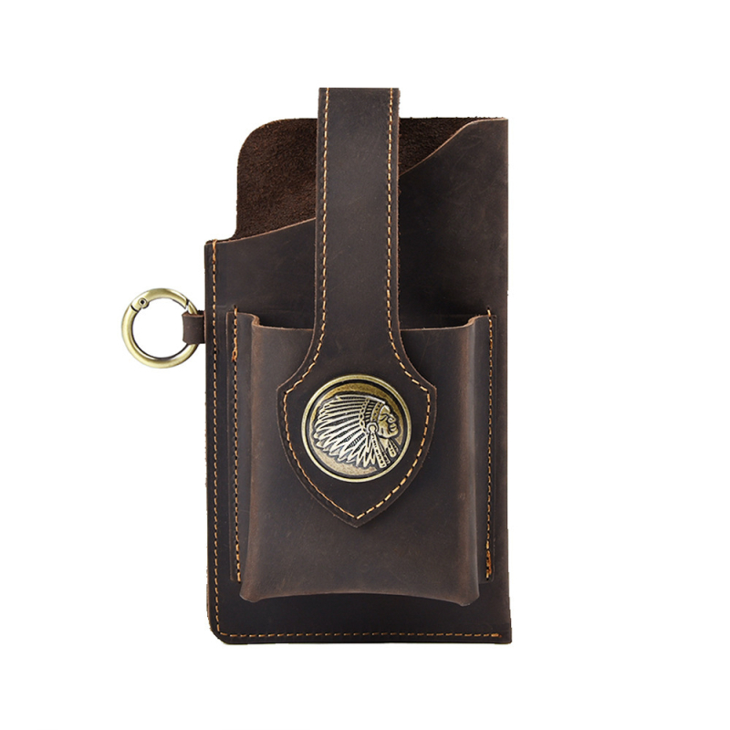 Geantă de talie sport din piele naturală, primul strat de piele de vițel, respirabilă și rezistentă la uzură, pentru bărbați, stil retro pentru activități în aer liber, brand Aipi Tribe