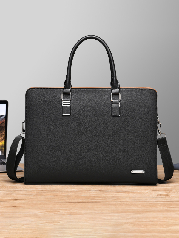 Geantă de afaceri cu stil urban minimalist, piele autentică, capacitate mare, căptușeală din poliester, rezistentă la uzură.