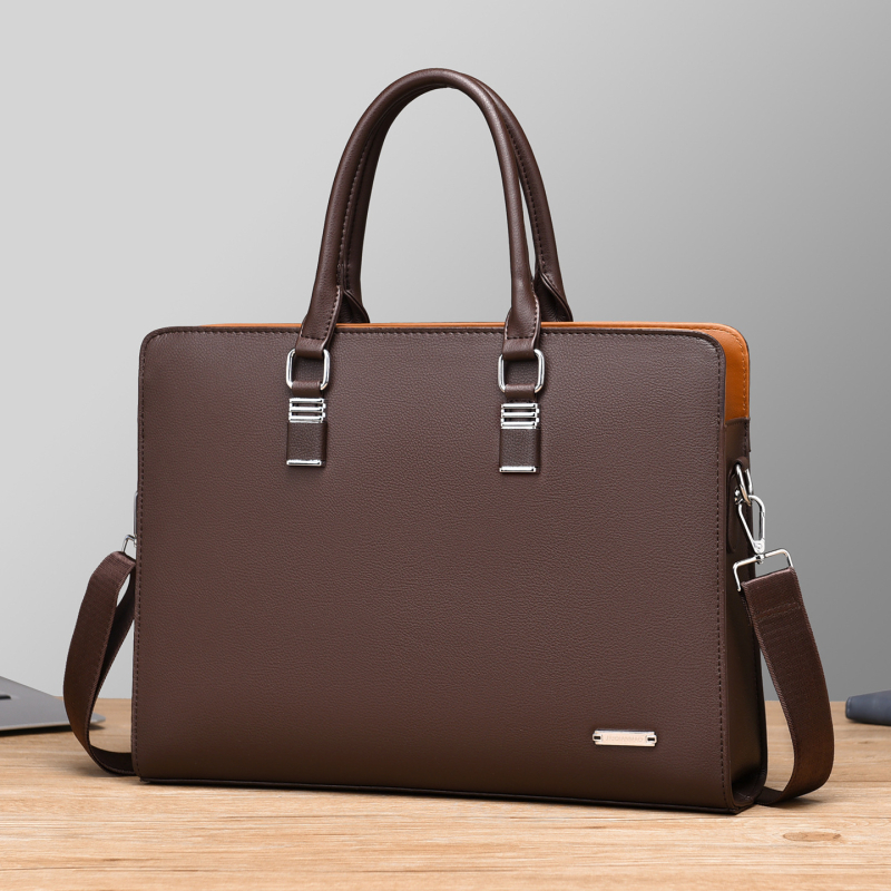 Geantă de afaceri cu stil urban minimalist, piele autentică, capacitate mare, căptușeală din poliester, rezistentă la uzură.