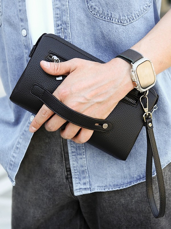 Muški poslovni clutch torba s anti-theft zaključavanjem otiska prsta, PU materijal, dugačak novčanik i više pretinaca za kartice