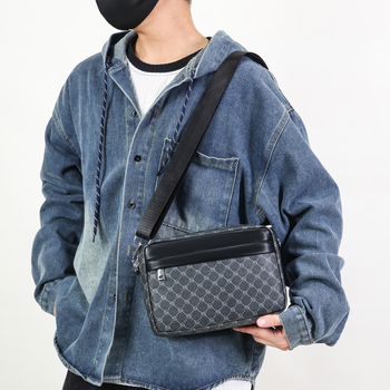 Muška PU crossbody torba preko ramena, poslovni put stil, jednofarbni uzorak, podstava od poliestera i pamuka, Zima 2025