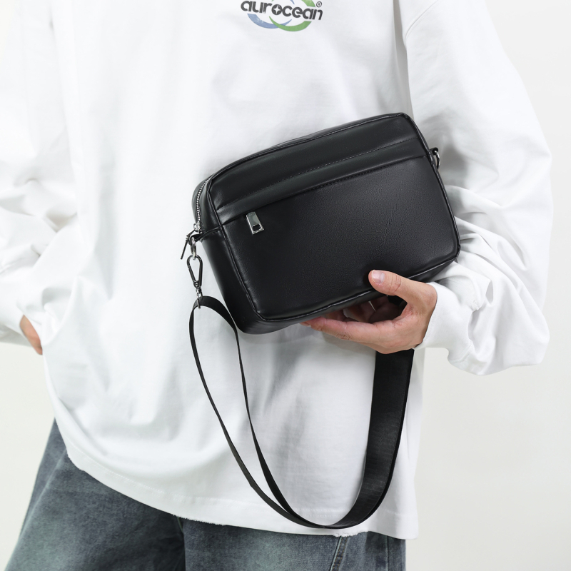 Muška PU crossbody torba preko ramena, poslovni put stil, jednofarbni uzorak, podstava od poliestera i pamuka, Zima 2025
