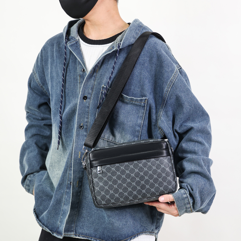Muška PU crossbody torba preko ramena, poslovni put stil, jednofarbni uzorak, podstava od poliestera i pamuka, Zima 2025