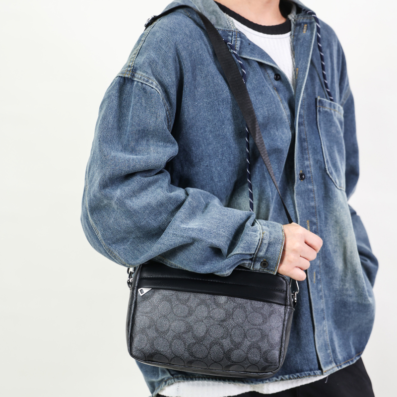 Muška PU crossbody torba preko ramena, poslovni put stil, jednofarbni uzorak, podstava od poliestera i pamuka, Zima 2025
