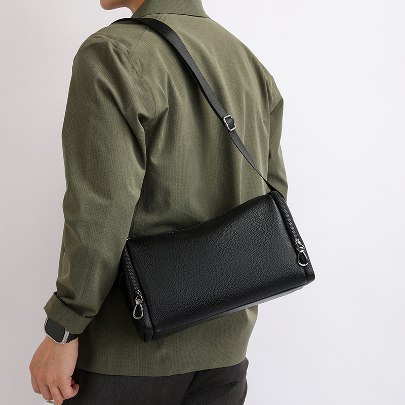 Muška kožna crossbody torba — gradska jednostavnost, koža prvog sloja teleće kože, prozračna i spremna za pohranu, podstava od poliestera