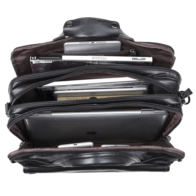 Valódi bőrből készült üzleti táska – elit stílus, belső poliészter-pamut bélés, kopásálló, bővíthető kapacitás