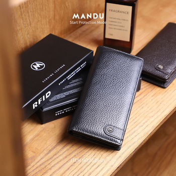 Férfi hosszú pénztárca valódi bőrből – első réteg marhabőr, lopás elleni védelem, vízálló, kopásálló, megnövelt kapacitás