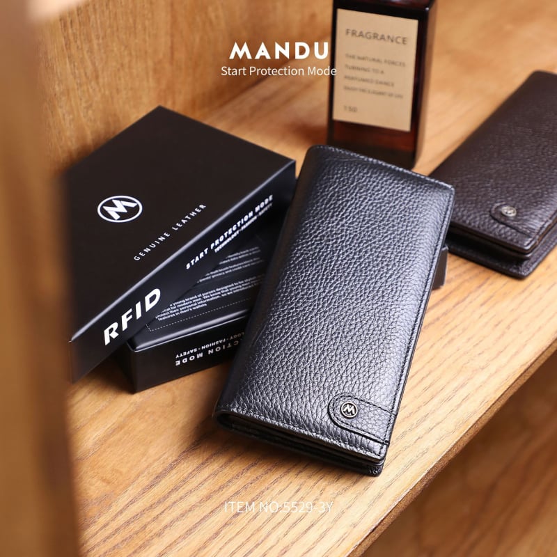 Férfi hosszú pénztárca valódi bőrből – első réteg marhabőr, lopás elleni védelem, vízálló, kopásálló, megnövelt kapacitás