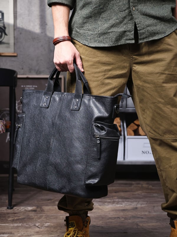 Férfi bőr üzleti táska, felső réteg marhabőrből, növényi pácolt bőr, egyszínű dizájn, poliészter–gyapot belső, ideális üzleti utakhoz