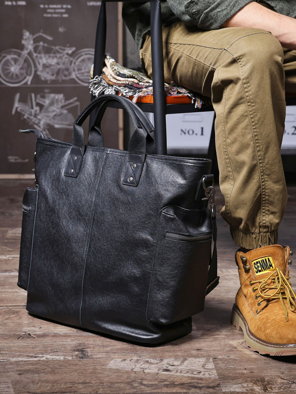 Férfi bőr üzleti táska, felső réteg marhabőrből, növényi pácolt bőr, egyszínű dizájn, poliészter–gyapot belső, ideális üzleti utakhoz