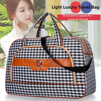 Cestovná taška pod 20 l s hliníkovým rámom na otváranie, zámok, jednoramenný popruh, mäkká rukoväť, polyester, károvany vzor, Oxford podšívka