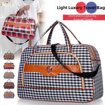 Cestovná taška pod 20 l s hliníkovým rámom na otváranie, zámok, jednoramenný popruh, mäkká rukoväť, polyester, károvany vzor, Oxford podšívka