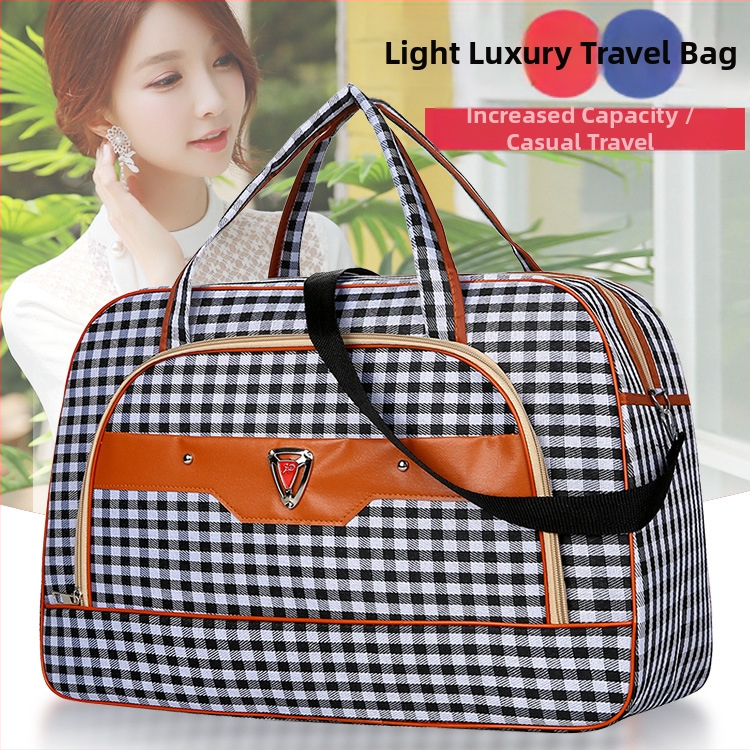 Cestovná taška pod 20 l s hliníkovým rámom na otváranie, zámok, jednoramenný popruh, mäkká rukoväť, polyester, károvany vzor, Oxford podšívka