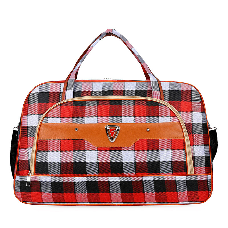 Cestovná taška pod 20 l s hliníkovým rámom na otváranie, zámok, jednoramenný popruh, mäkká rukoväť, polyester, károvany vzor, Oxford podšívka