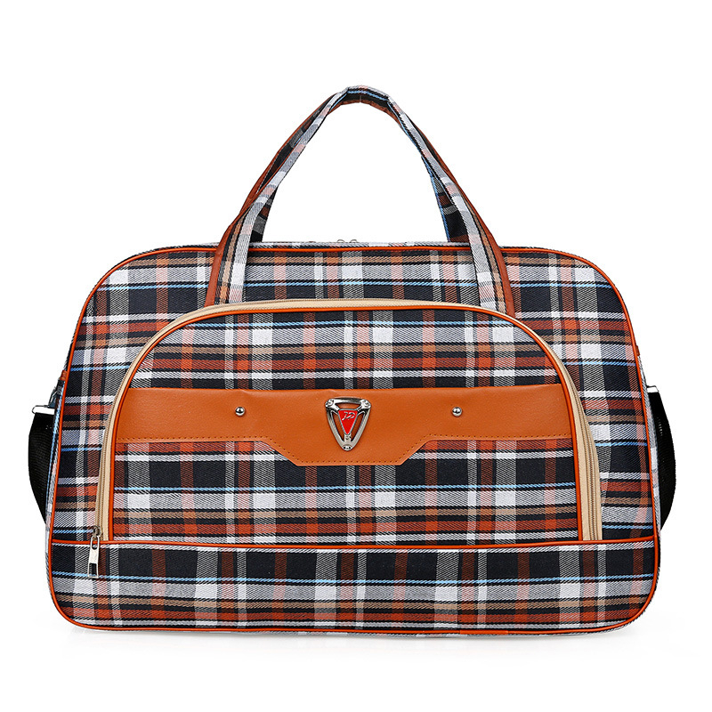 Cestovná taška pod 20 l s hliníkovým rámom na otváranie, zámok, jednoramenný popruh, mäkká rukoväť, polyester, károvany vzor, Oxford podšívka