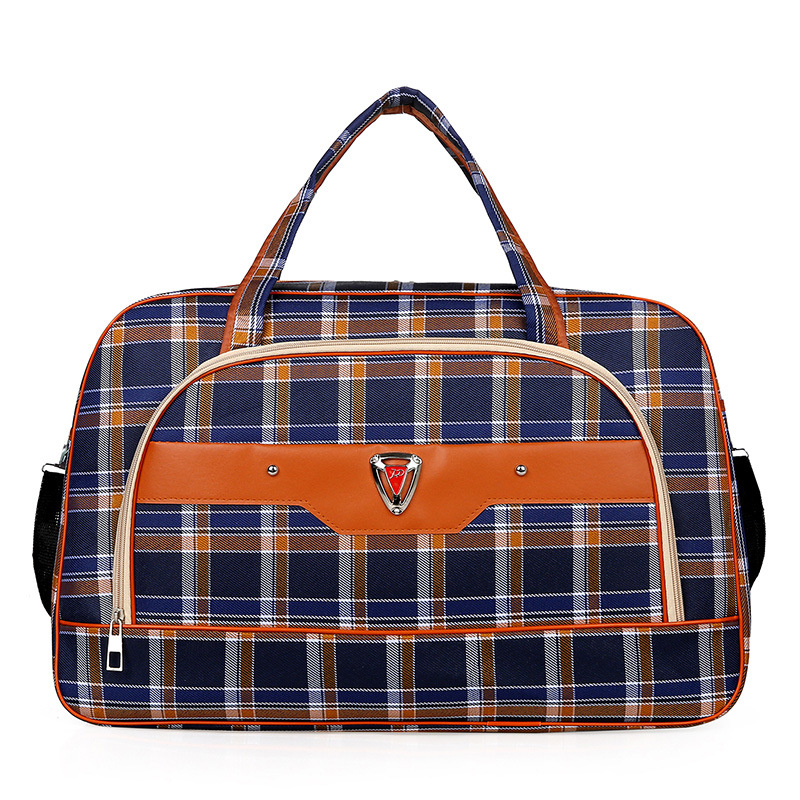 Cestovná taška pod 20 l s hliníkovým rámom na otváranie, zámok, jednoramenný popruh, mäkká rukoväť, polyester, károvany vzor, Oxford podšívka