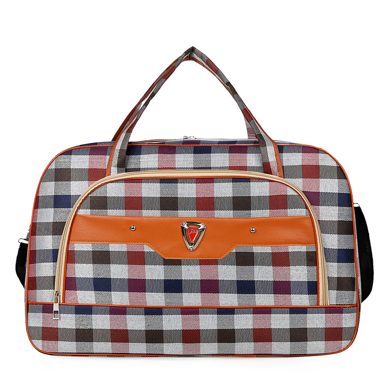 Cestovná taška pod 20 l s hliníkovým rámom na otváranie, zámok, jednoramenný popruh, mäkká rukoväť, polyester, károvany vzor, Oxford podšívka