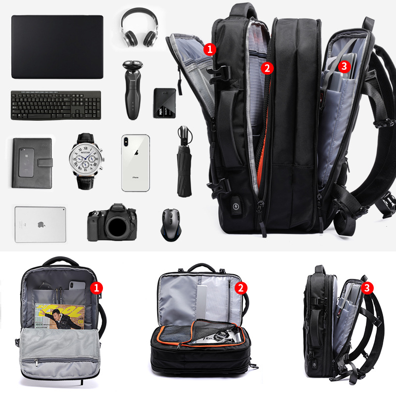 Unisex vízálló hátizsák utazáshoz, nagy kapacitású 36-55 L, Oxford anyag, lélegző, kopásálló