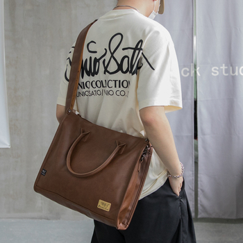 PU bőrből készült férfi messenger táska, vízszintes négyzet alakú, cipzáras záródás, kompatibilis 16 hüvelykes laptophoz, belső zsebek