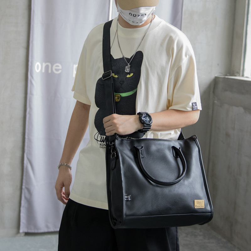 PU bőrből készült férfi messenger táska, vízszintes négyzet alakú, cipzáras záródás, kompatibilis 16 hüvelykes laptophoz, belső zsebek