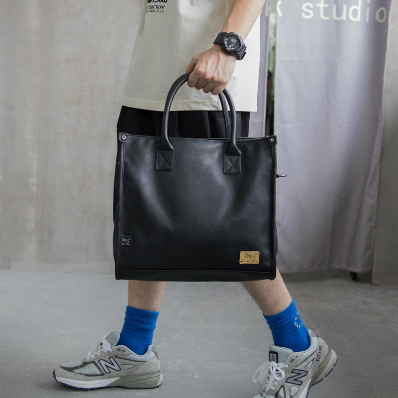 PU bőrből készült férfi messenger táska, vízszintes négyzet alakú, cipzáras záródás, kompatibilis 16 hüvelykes laptophoz, belső zsebek