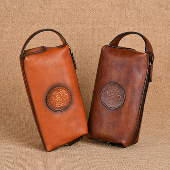 Muška crossbody torba - prave kože, prvi sloj teleće kože, retro završna obrada, jednobojni uzorak, podstava od poliester-bavlne