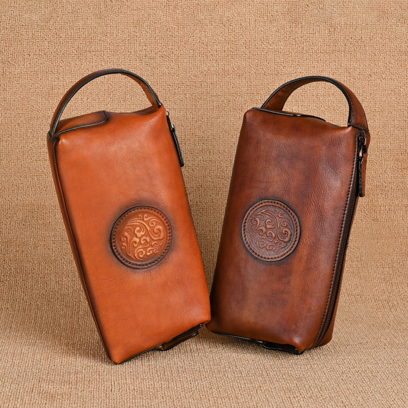 Muška crossbody torba - prave kože, prvi sloj teleće kože, retro završna obrada, jednobojni uzorak, podstava od poliester-bavlne