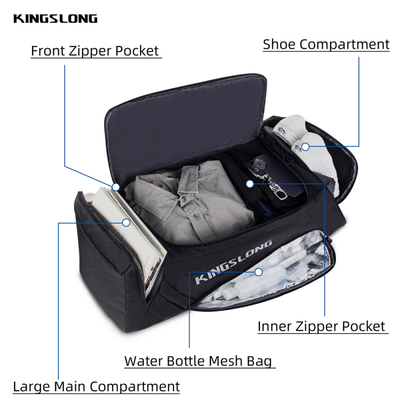 Kingslong cestovný batoh s oddelením suchého a mokrého, nylon, samostatná priehradka na topánky, štýl voľnočasového cestovania