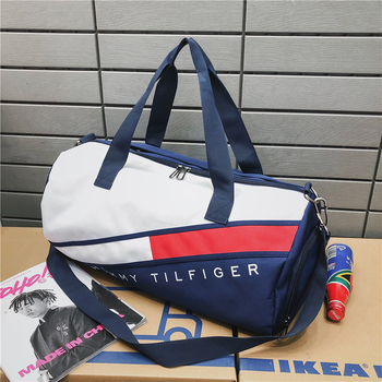 Putna torba s odjeljkom za suho/mokro, 20–35 L, Oxford tkanina, unisex, prugasti uzorak, ulični stil